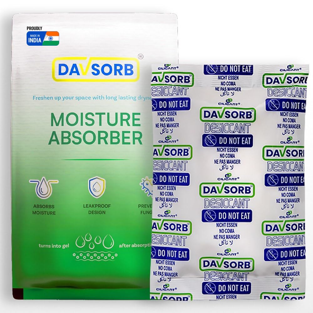 DAVSORB Moisture Absorber Packet - Prevent Fungus, Dampness & Musty Odour - (Approx 100 gm x 3 Packets), White Color-picture-22