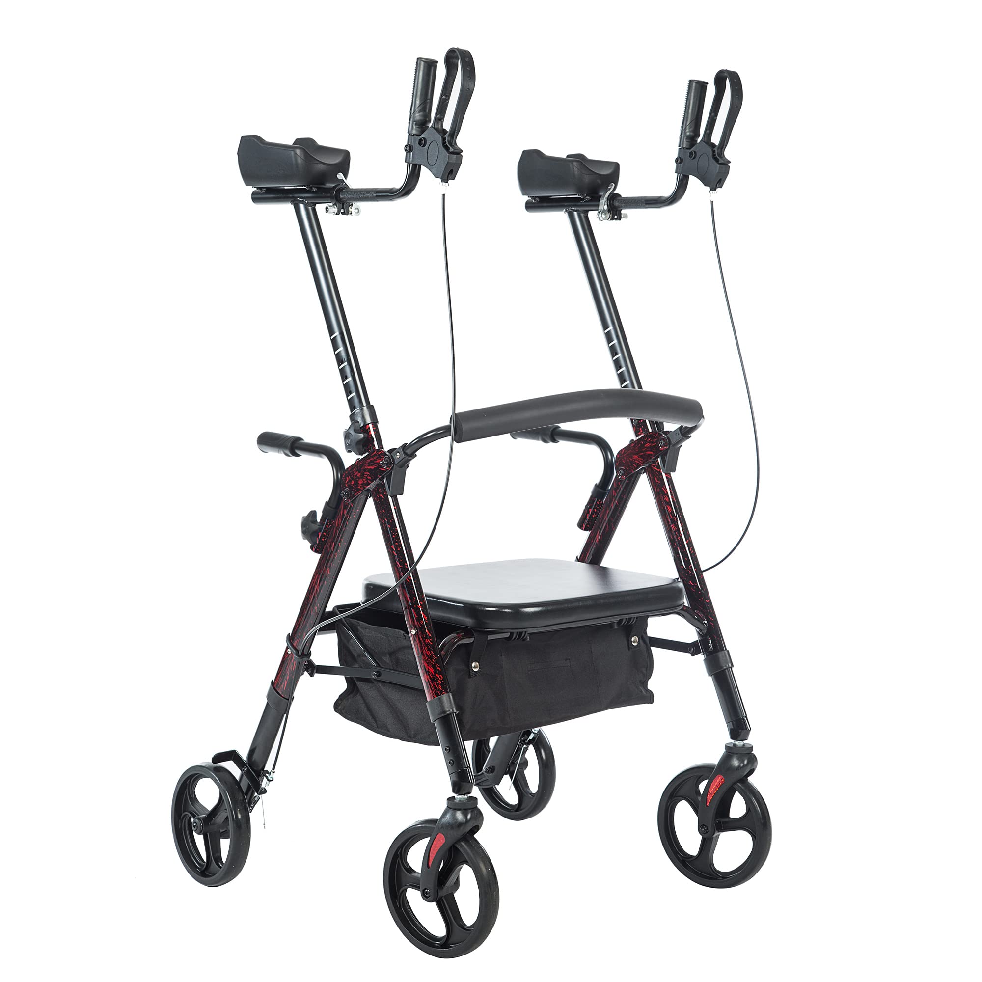 Photo 1 of BEYOUR WALKER Heavy Duty Upright Walker with Oversize Padded Seat & Backrest, Support Up to 500lbs, Flame Red