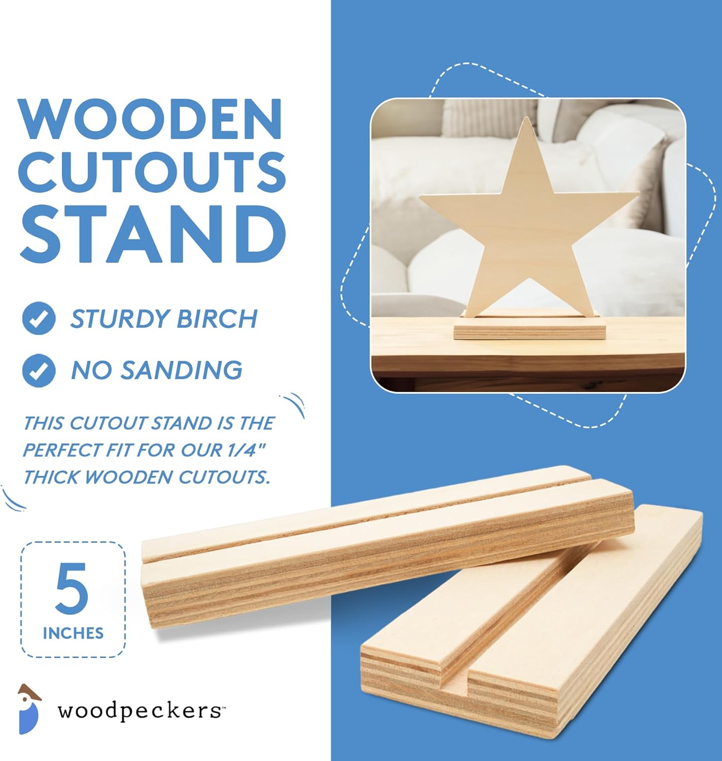 Stand for Wooden Cutouts 5 Inch, Pack of 3, Fits 1/4" Thick Wooden Cutouts, Use for Centerpieces and Displays, by Woodpeckers