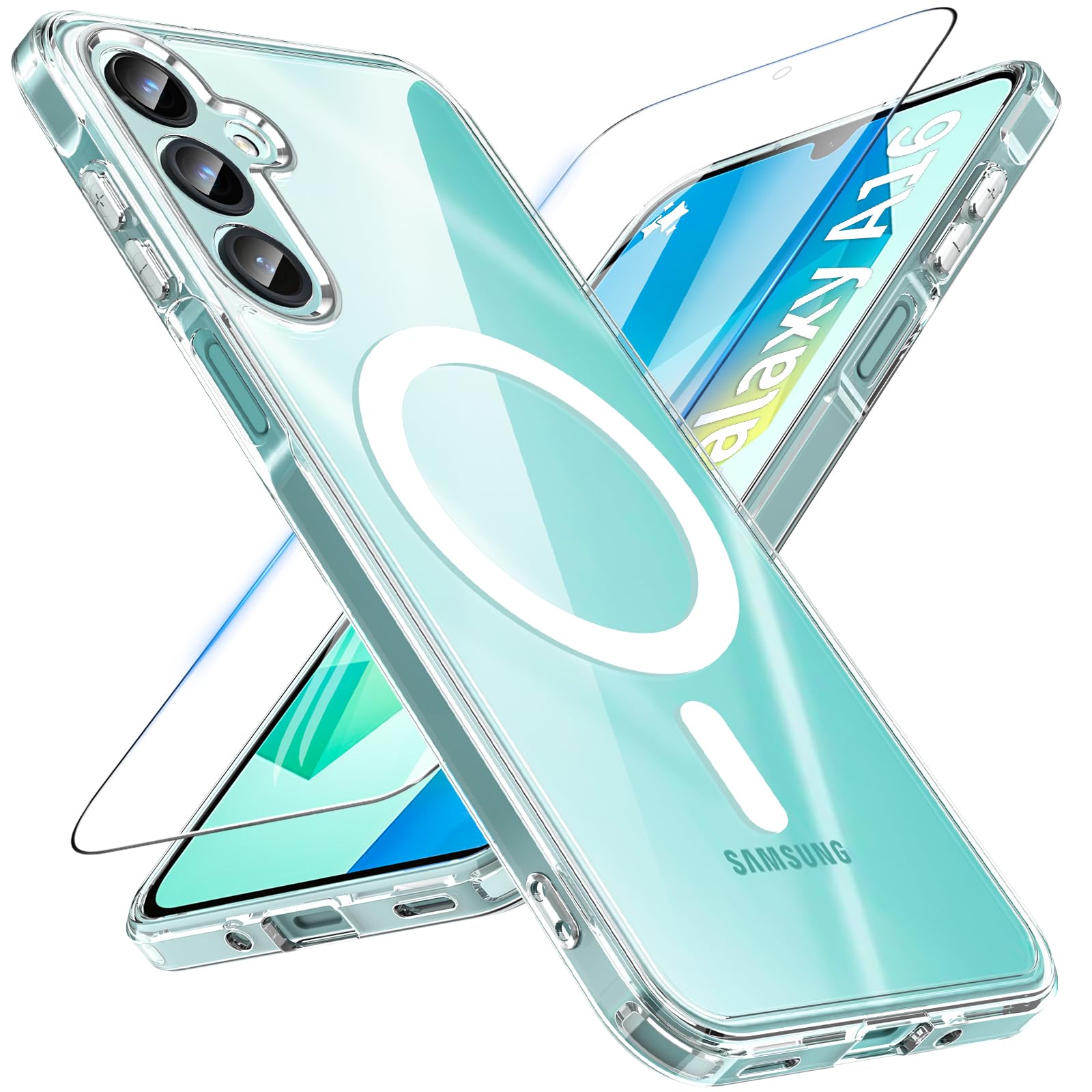 OWKEY (Troomi Galaxy A16 5G Phone Case, Magnetic Samsung/Troomi Galaxy A16 5G Case for Magsafe with Tempered Glass,[Shockproof Military] Transparent Back Slim Bumper Cover Samsung A16 5G Case, Clear