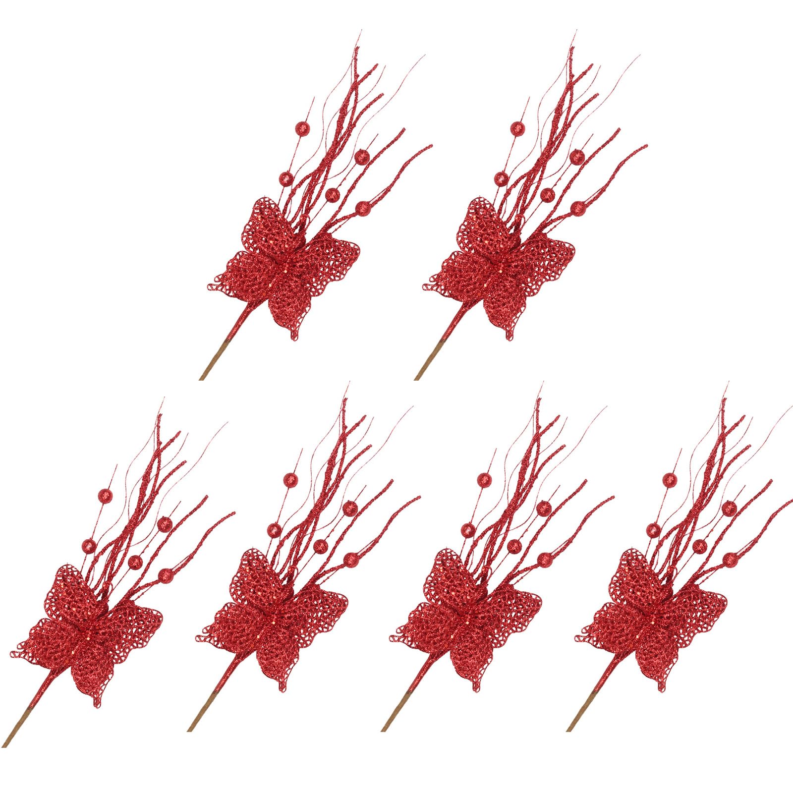 Tsophreniq 6Pcs Artificial Berries Branch Holly Berries Stems Christmas Plant Arrangement for Wreaths Wedding Decoration Picks