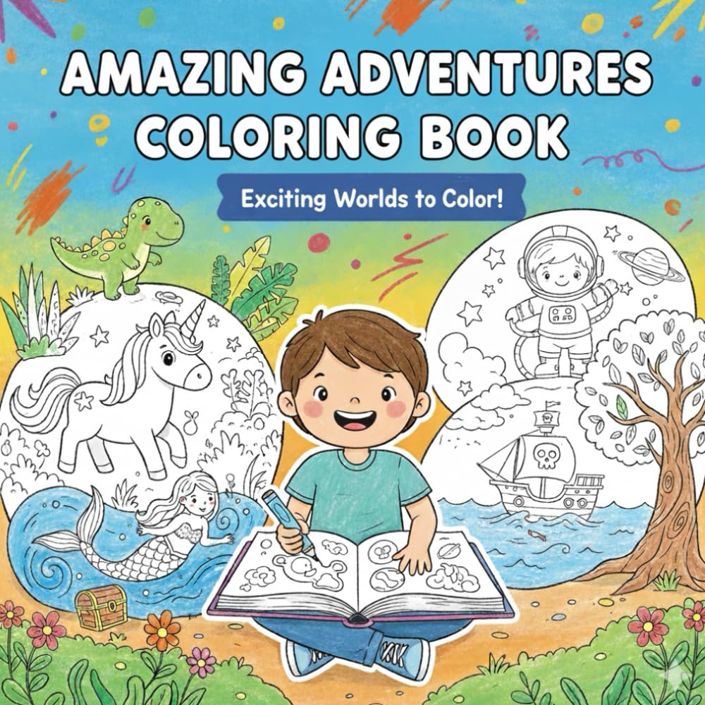 Amazing Adventures Coloring Book For All Age Group: Color Pages Featuring Jungle, Fairy Gardens, Unicorns, Pirates, Mermaids, Dinosaurs, Space and More