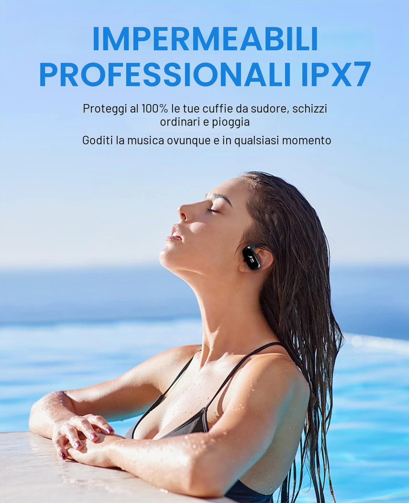 CYBORIS Auricolari Bluetooth 16 GB di Memoria Incorporata Lettore MP3 Cuffie Bluetooth in Nuoto Esecuzione Cuffie Qualità Audio Hi-Fi Stereo Wireless Sportive Impermeabili IPX7 (nero)