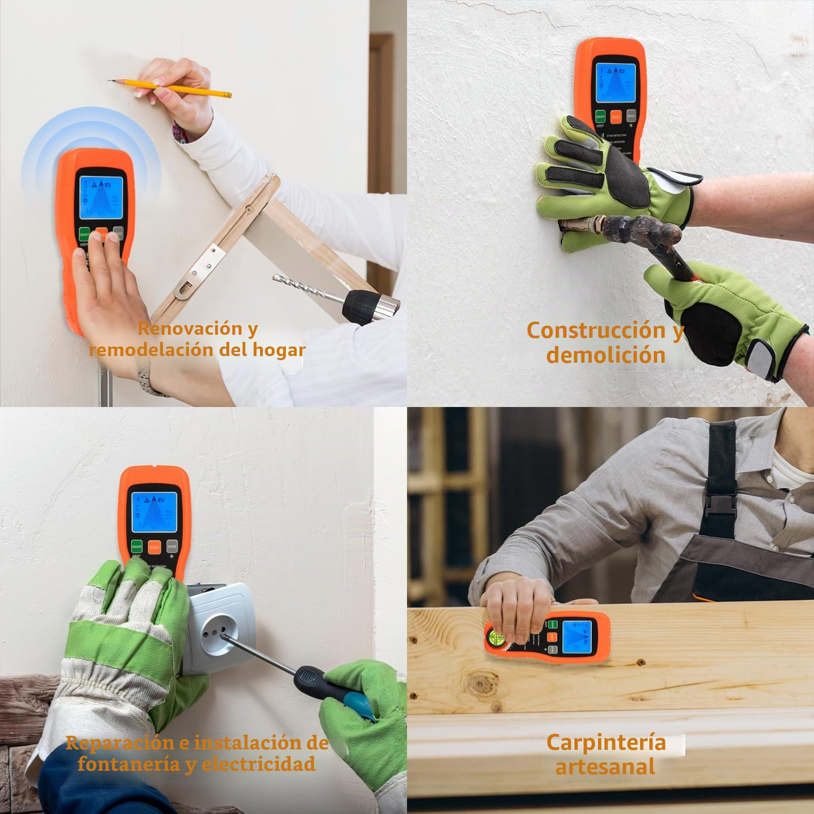 Detector De Tubos Y Cables, Detector Digital De Cables Y Metales Con Pantalla LCD, Detector De Cable De Corriente Alterna, Vigas De Madera, Tuberías, Clavos Y Nivel De Burbuja (negro-naranja)