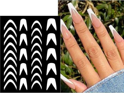 Miniatura 5 de JERCLITY 6 hojas de plantillas de aerógrafo, calcomanías de uñas para arte de uñas, autoadhesivas, estrellas, mariposa, punta francesa, corazón,