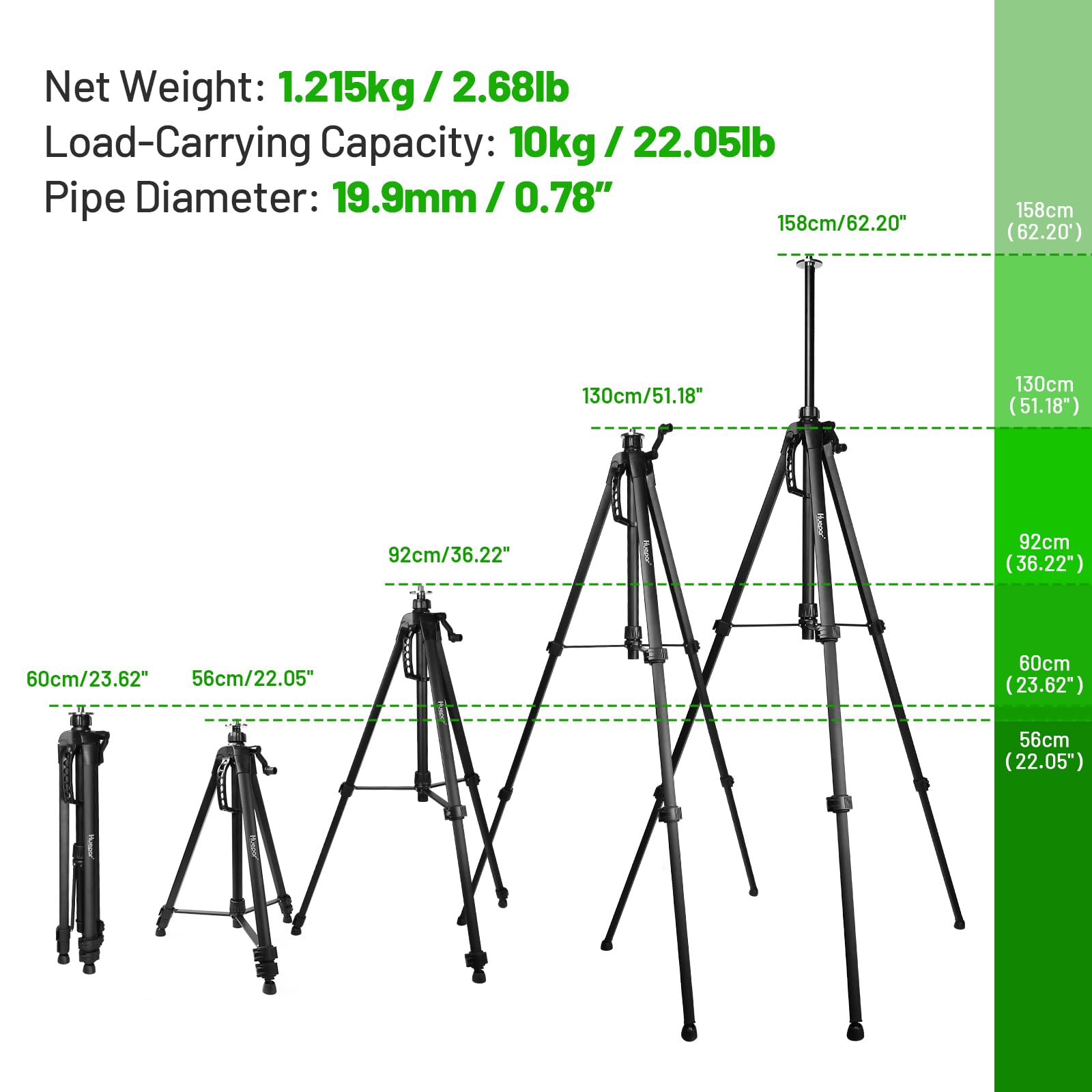 Huepar Treppiede in Alluminio per Livelli Laser a Punto–Testa Piatta, Impugnatura con Livella a Bolla, Filetto 5/8"-11 + Adattatore 1/4"-20, Supporto per phone Incluso, Borsa da Trasporto – TPD16A1