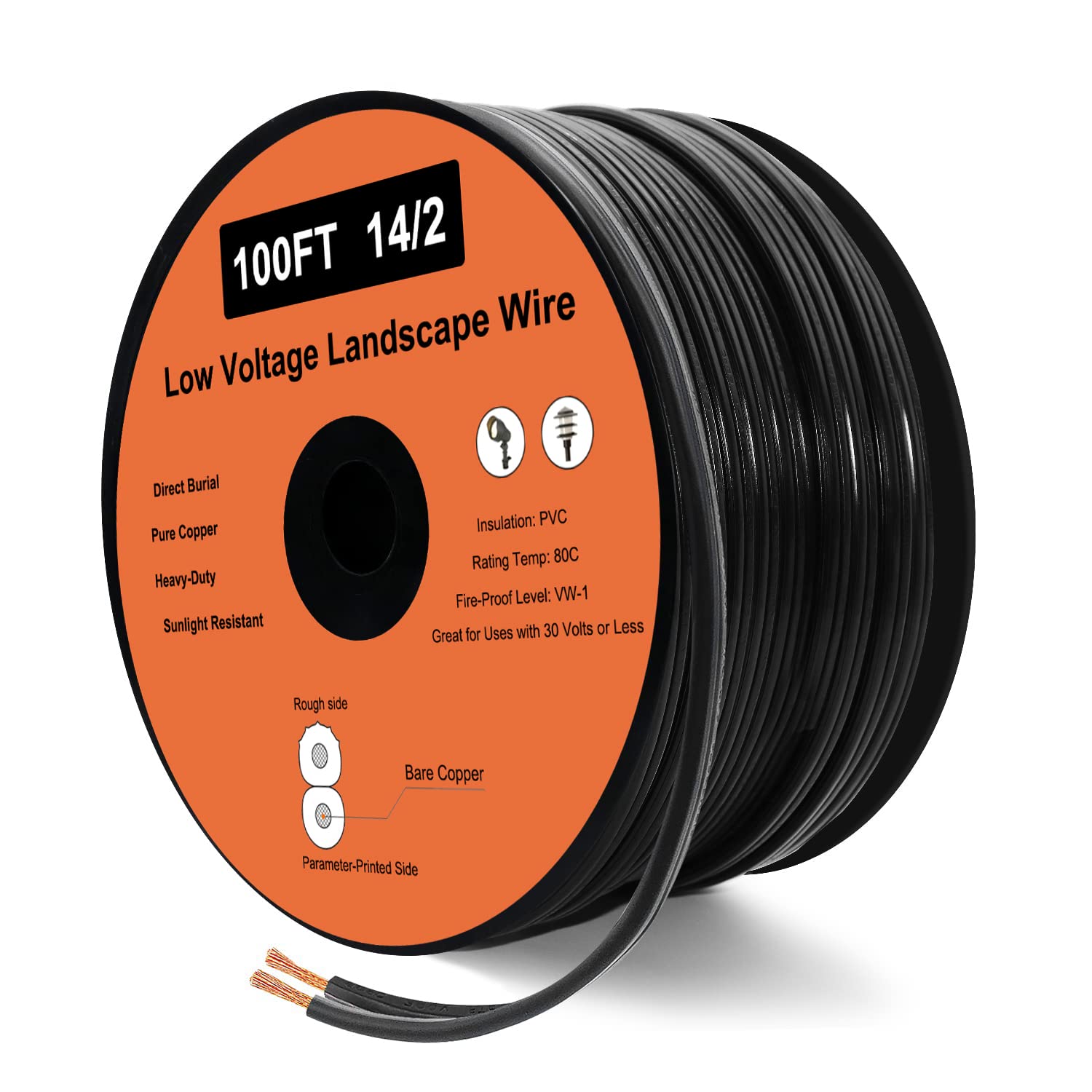 UBOORY 14/2 Low Voltage Landscape Wire, 14 Gauge Wire 2 Conductor 100 Feet, for Low Voltage, Outdoor Direct Burial Electrical Wire, Copper Wire