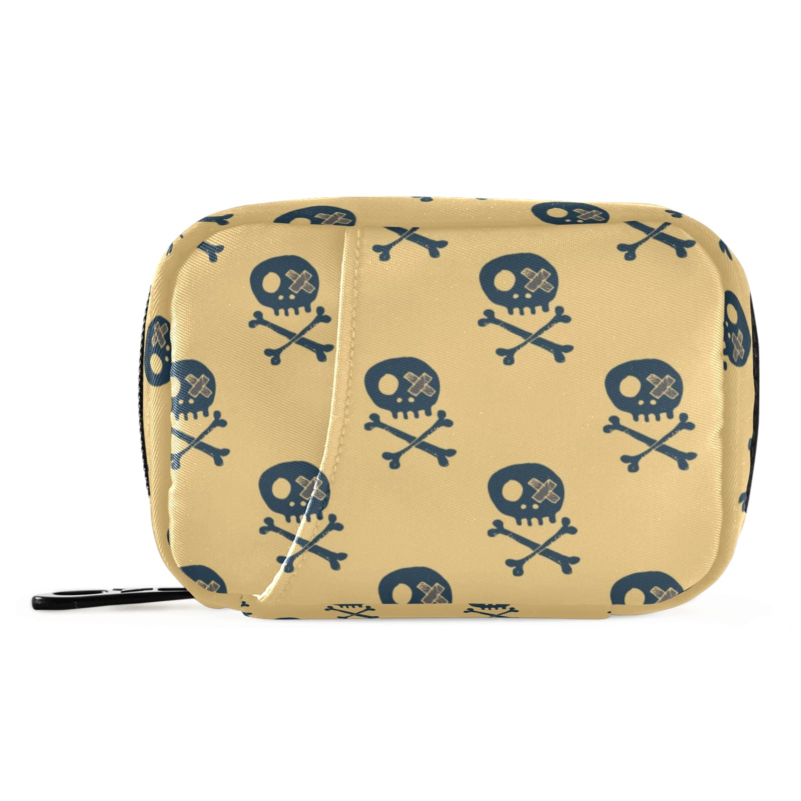 Naanle Skulls and Bones Pill Box 7 Day Pill Case Travel Pill Organizer Bag with Zipper Portable Weekly Case Compact Size for Vitamin Supplement Holder