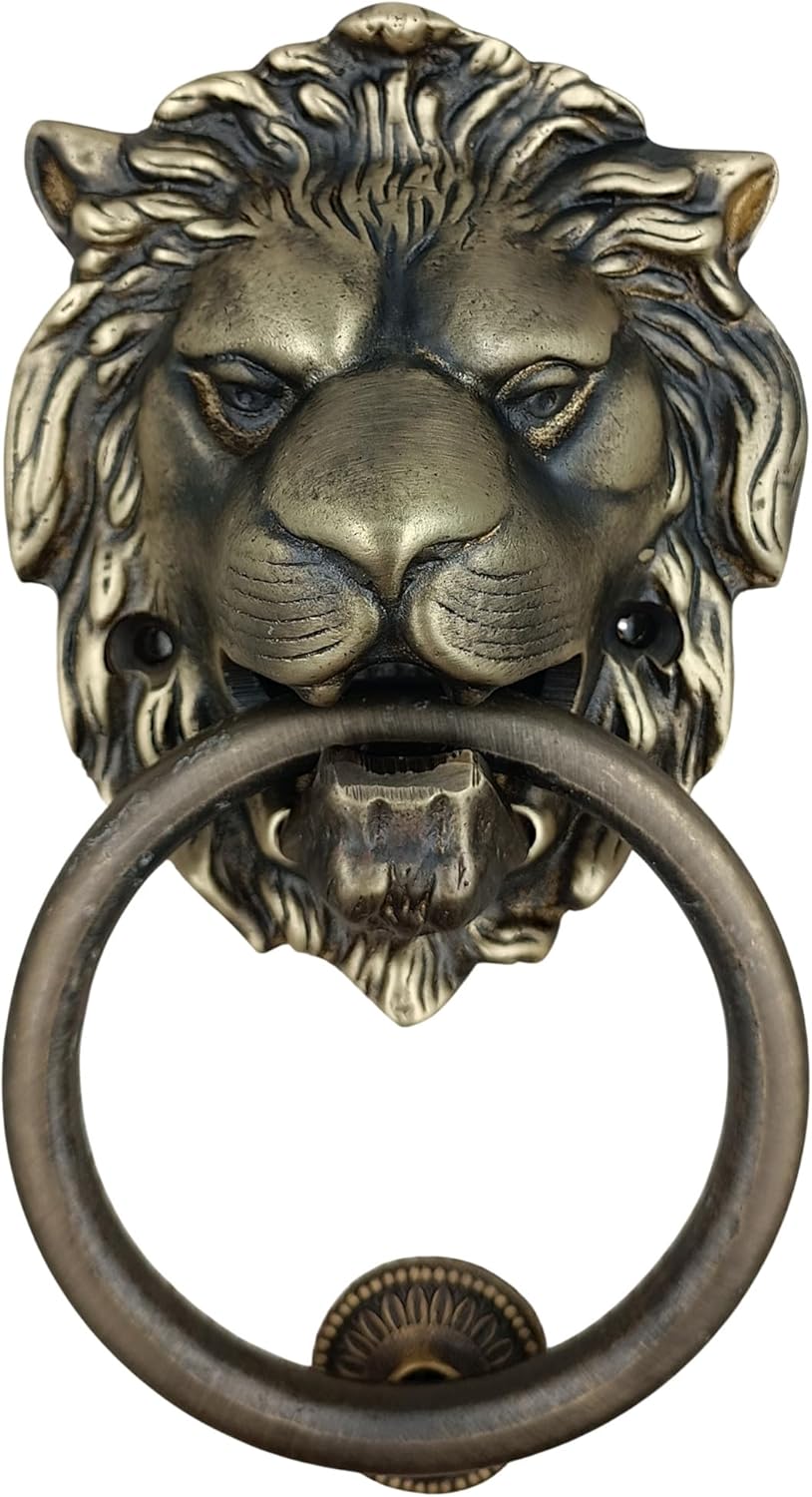 Lions Head Door Knocker,7.1 inches,Solid Brass,Regency Period(Polished Brass)