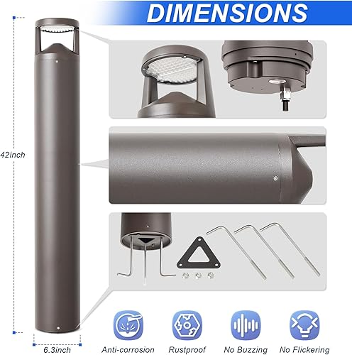 Miniatura 7 de Luz LED de bolardo de 26 W, 42 pulgadas, 2290 lm, luz de césped para caminos de paisaje, 3CCT 3000K-4000K-5000K sintonizable IP65 impermeable para