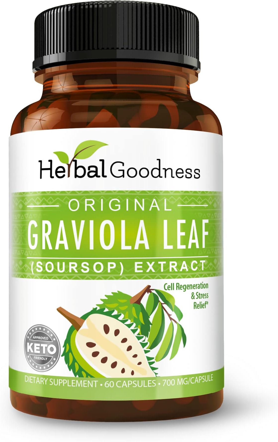 Graviola (Soursop) Leaf Extract Capsule 4X- Immunity Supplements - Cell Regeneration & Renew - Calm Relaxation - Soursop Leaves Supplement - 60 Count/700mg per Serving - Herbal Goodness
