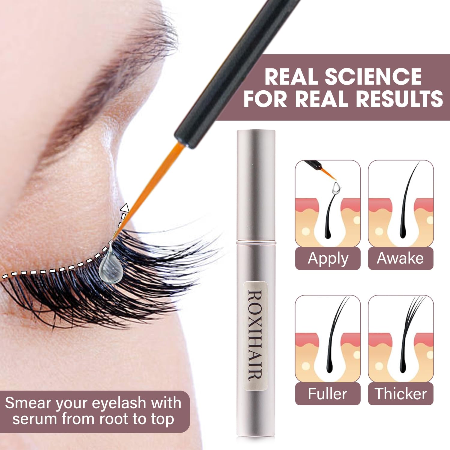 ROXIHAIR Advanced Lash & Brow Serum - 5ml EyeLash Serum for Eyelash Growth with Biotin, Extra Strength Formula, Fast Noticeable Results, Eyebrow Growth Serum for Women & Men