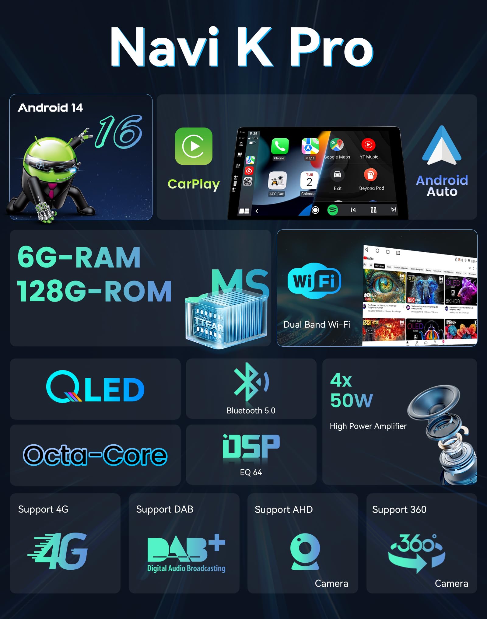 [6G+128G,Octa-Core] - MSD Autoradio für Ford Focus (2012-2017) | Android 16 GPS Navi Radio | CarPlay Android Auto Lenkradsteuerung Dual-Band WiFi DSP DAB | Rückfahrkamera MIC | 2 Din 9 Zoll