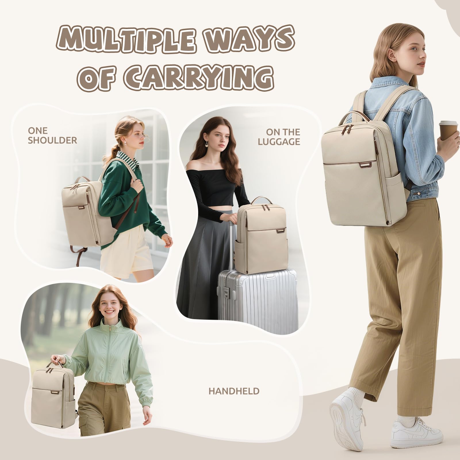 Zaino da Viaggio 16 Pollici Borse da Cabina per Ryanair Bagaglio a Mano Zaino Borsa, Zaino da Trekking Uomo, Zaino Casual per Laptop per Scuola,Albicocca