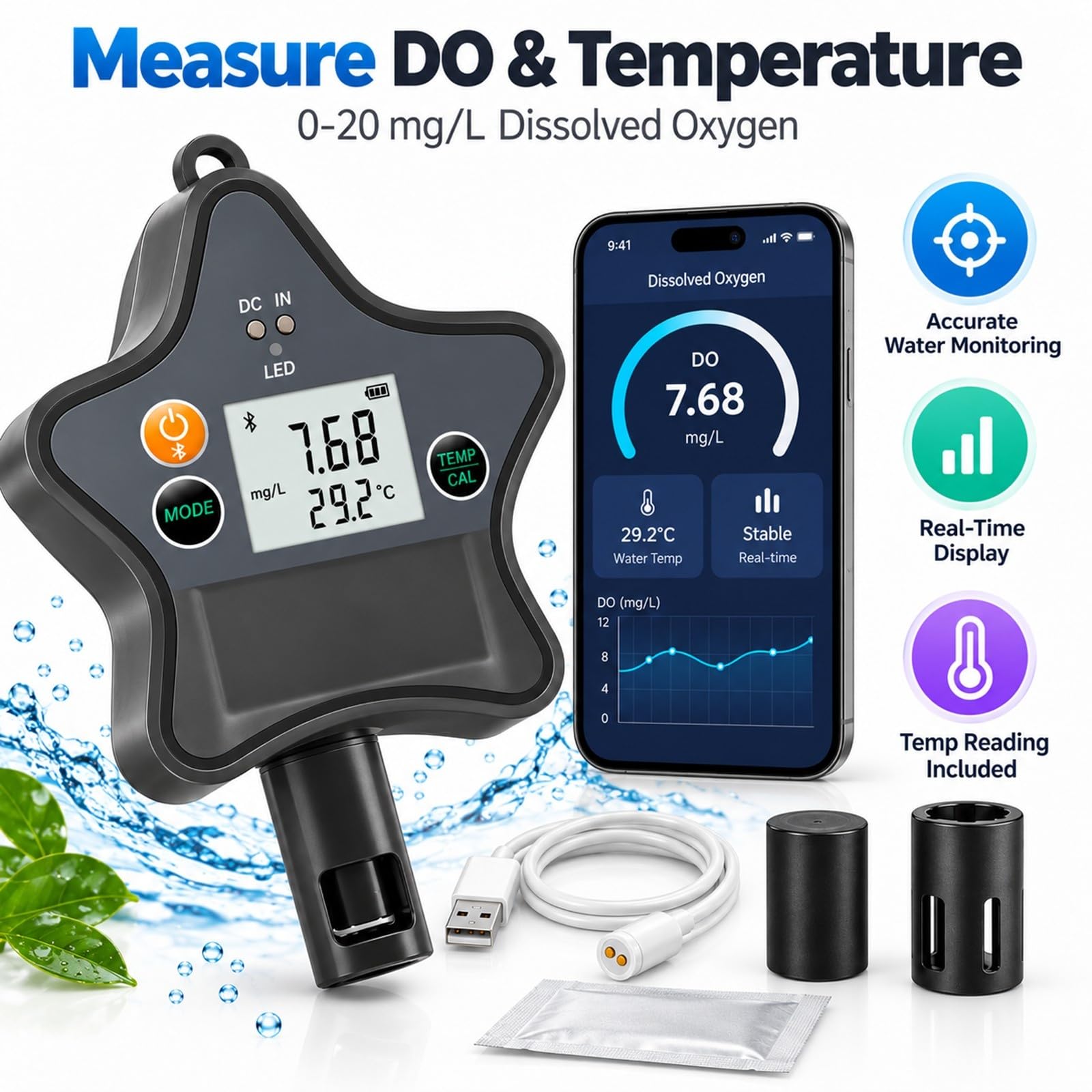 Medidor de Oxígeno Disuelto Bluetooth for Calidad del Agua de Acuarios