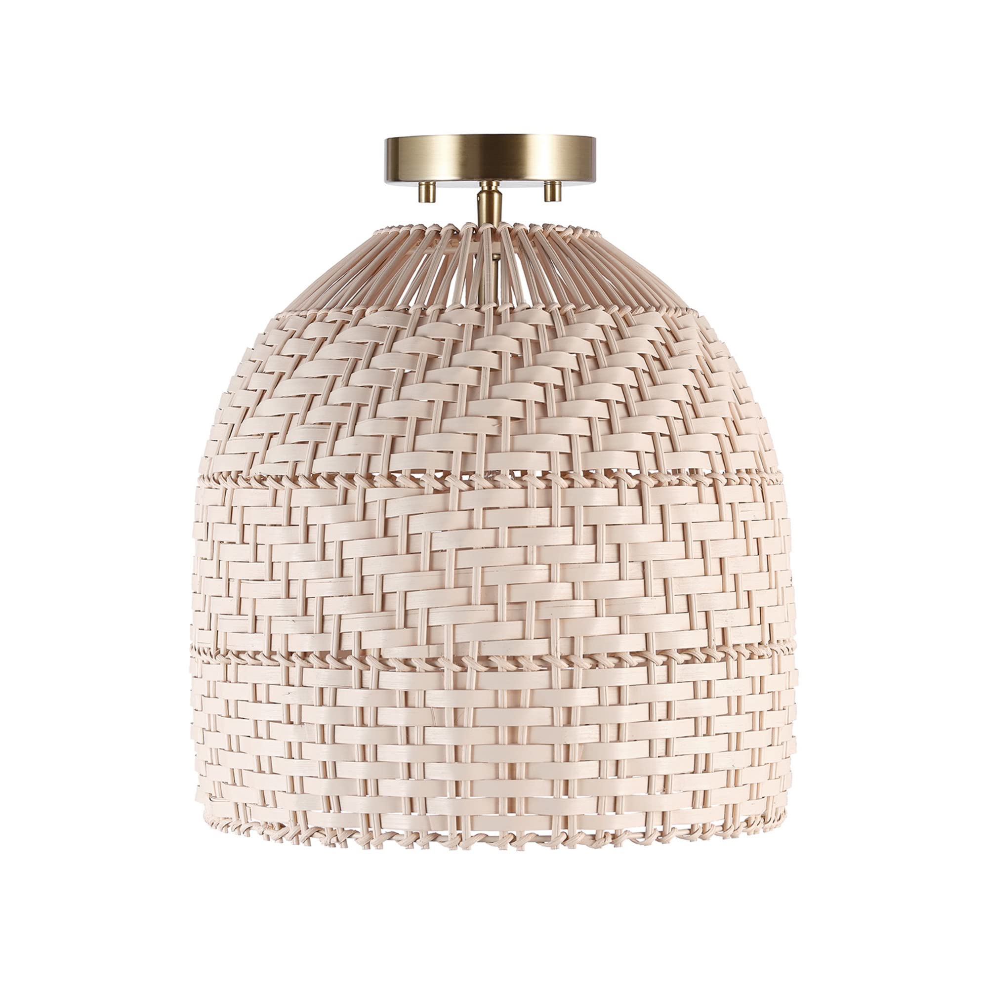 Globe Electric65790 Artessa 1-Light Flush Mount Ceiling Light, Matte Brass, Cream Rattan Shade, Bulb Not Included