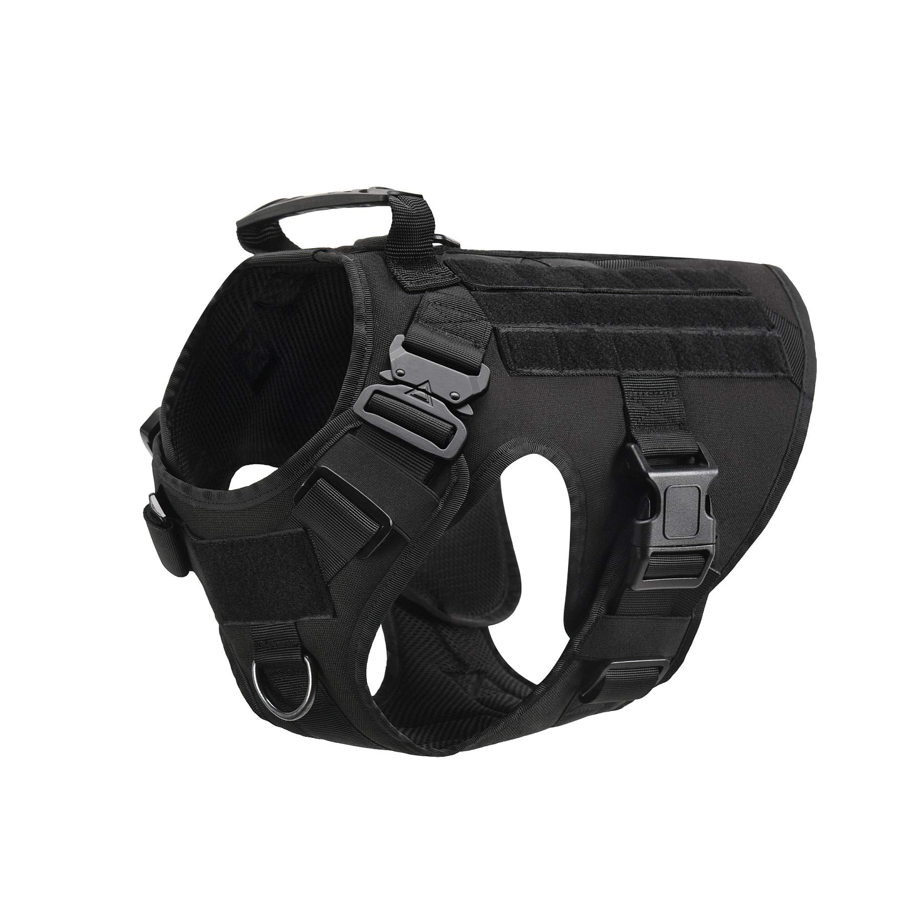 Motusamare Service Dog Vest Training Hunting Molle Nylon Water-Resistant Military Patrol Adjustable Comfortable K9 Tactical Dog Harness with Handle (Camouflage) (M, Black)