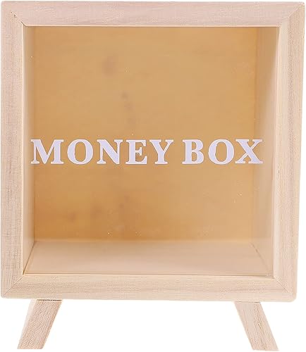 Miniatura 10 de Alipis Hucha de fondo de viaje, marco de madera, con punta de banco, caja del tesoro, conteo de dinero, caja de ahorro, banco de dinero, decoración