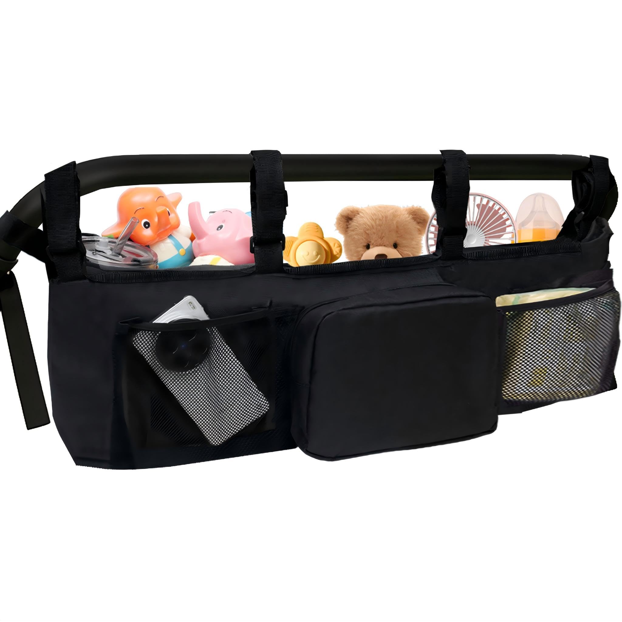 Double Stroller Organizer with Strong Holding Power and 2 Cooler Pockets,Stroller Caddy compatible with Bob Double Stroller and Baby Jogger City Mini GT2,Compatible with most Stroller Organizers