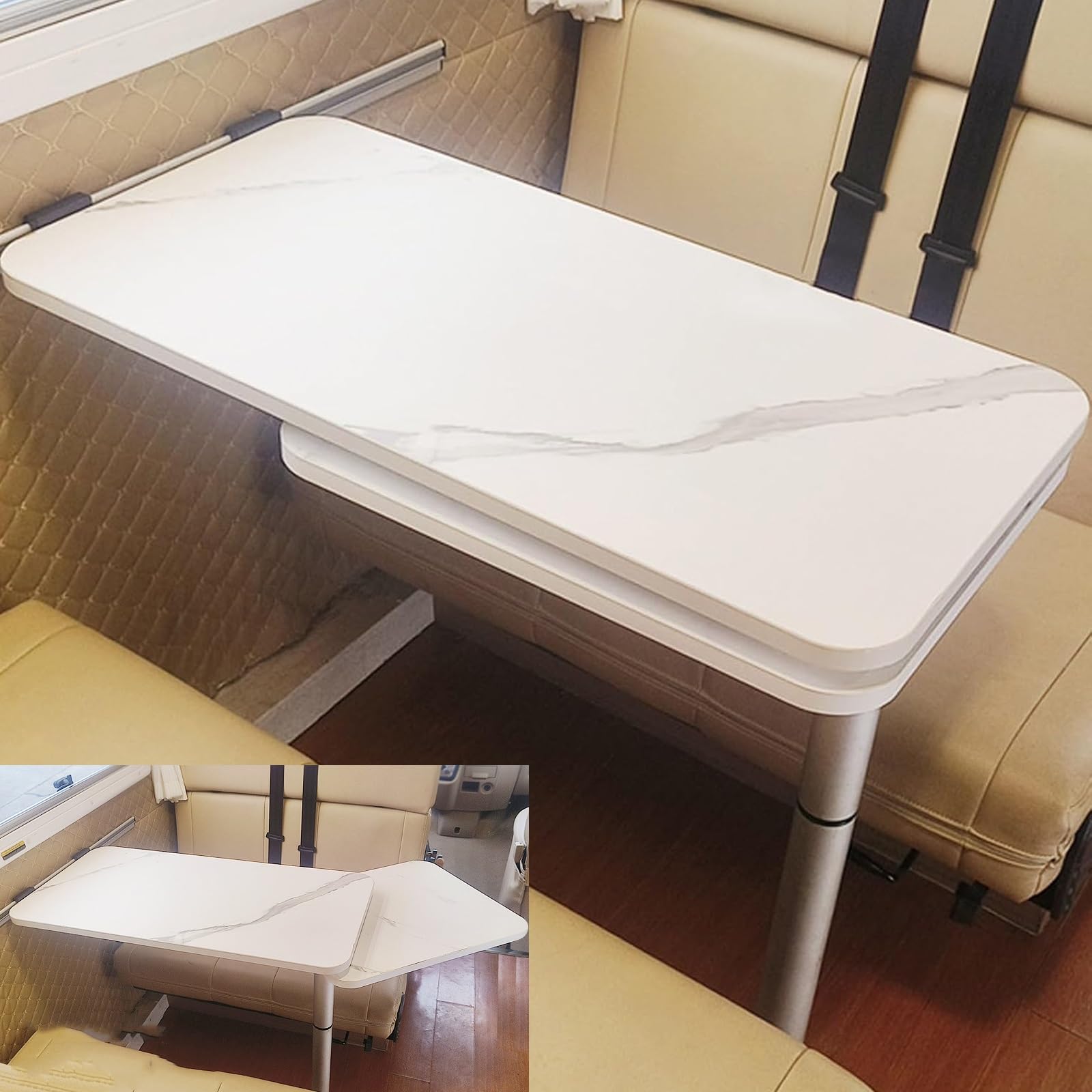Table de repas pour camping-car double couche avec plateau inférieur rotatif 360°