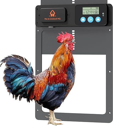 Abridor automático de puerta de gallinero - Funciona con pilas, programable, aluminio completo, resistente al agua - Puerta de gallinero automática
