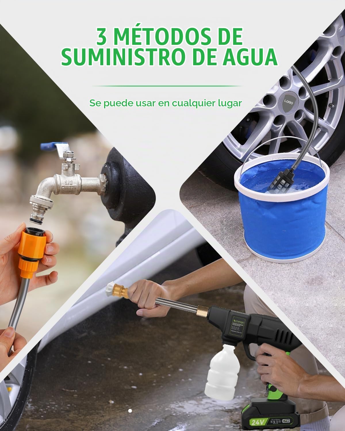 Hidrolimpiadora Inalámbrica, Aoresac 800PSI hidrolimpiadora de Alta Presion con 2 Baterías 2000mAh, Boquilla Multifunción, Adaptador de Grifo para Limpieza de Coches, Motos, Jardín, Terraza