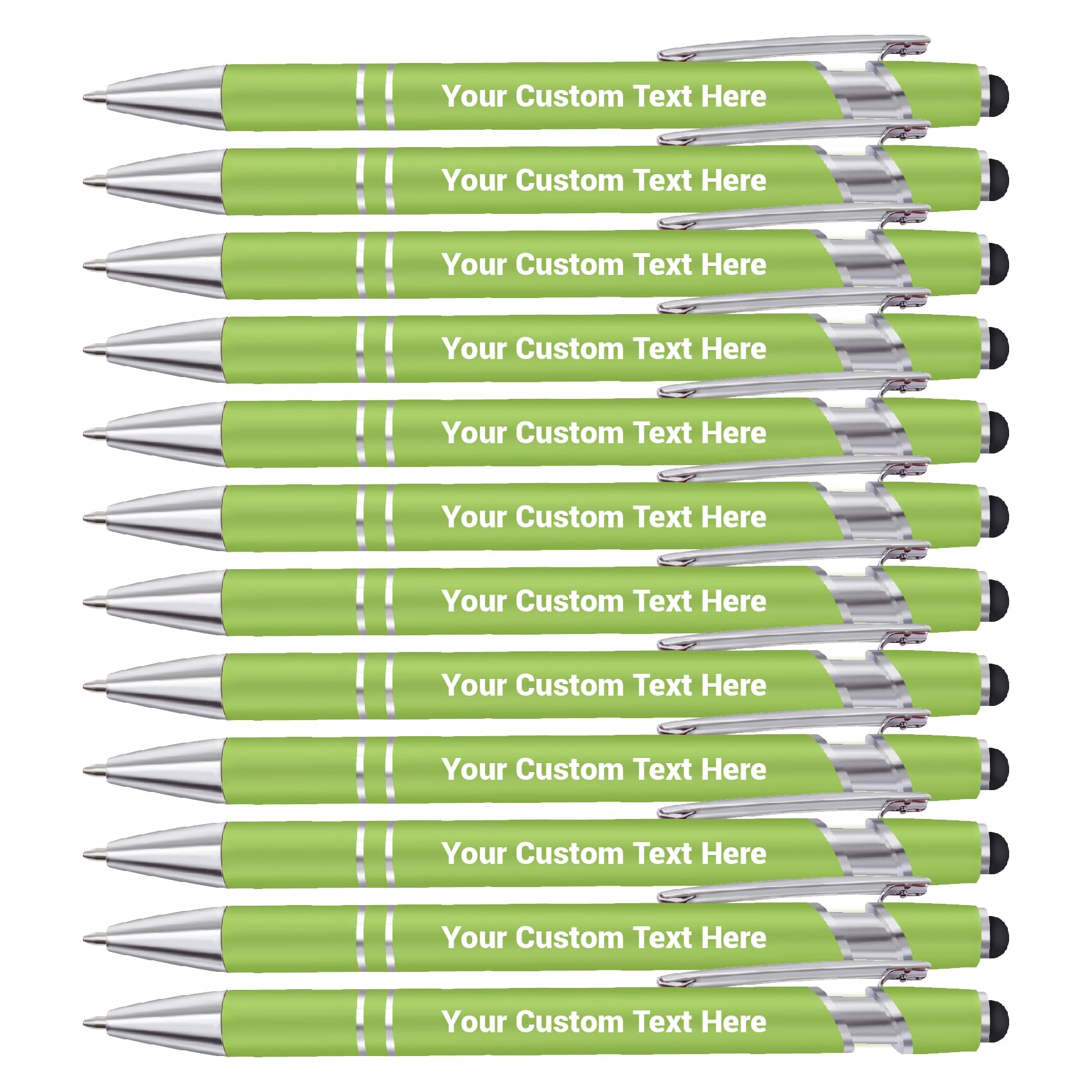 Personalised Pen, Custom Ballpoint Pen with Name/Logo, Ballpoint Stylus Pens for Touch Screens, Personalised Pens for Women Men Business Office Graduation Birthday Christmas Gifts-12pcs-Light Green — image 1