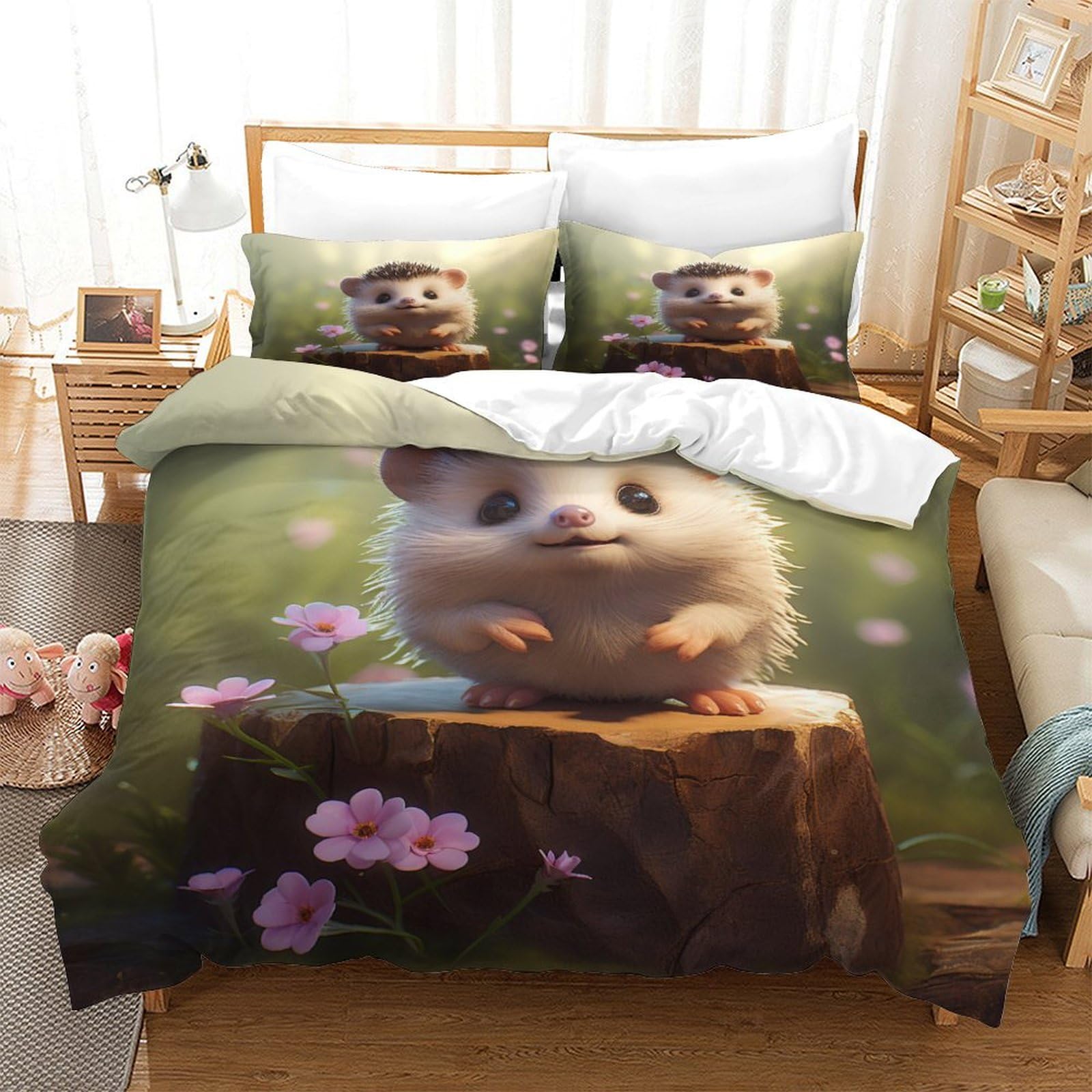 Housse de couette hérisson 3D en microfibre 140x200 cm avec taies
