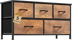 DWVO TV Stand, Fabric Tower with 5 Drawers, Dresser for Bedroom, Storage Tower, Chest of Drawers for Closet, Living Room, Hallway
