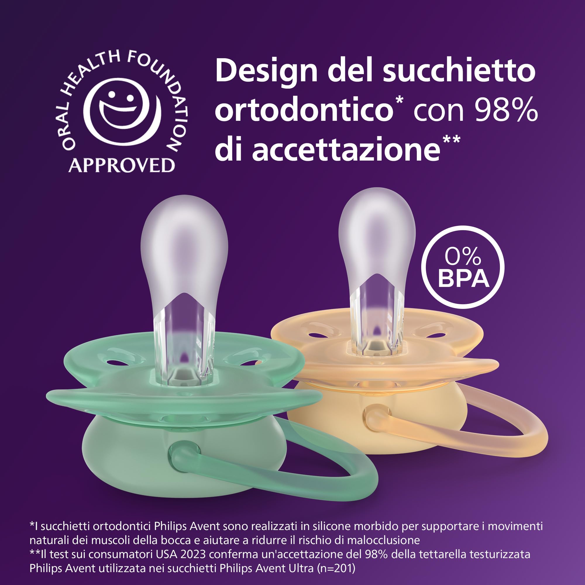 Philips Avent chupetes ultra soft: diseño anatómico, para bebés de 6 a 18 meses, escudo flexible, tetina simétrica de silicona, sin BPA, 2 fundas esterilizadoras, paquete de 4, SCF091/53