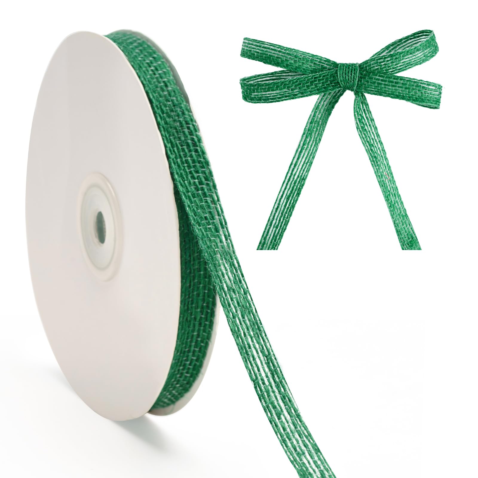 G2PLUS 1cm Green Hessian Christmas Ribbon: 20Yards Rustic Jute Burlap Ribbon for Christmas Decoration, Crafting and Gift Wrapping