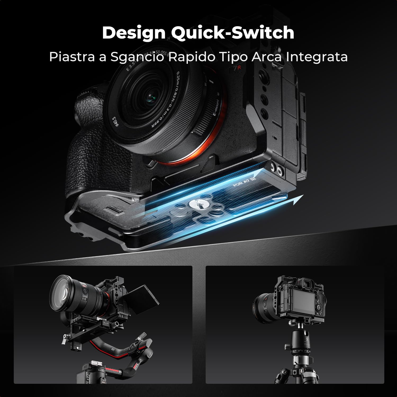 K&F CONCEPT Alpha 7 III/7 IV/7 Ⅴ/7R III/7R Ⅴ Cage, Gabbia per Fotocamera per Sony Alpha 7 III/7 IV/7 Ⅴ/7R III/7R Ⅴ con Piastra a Sgancio Rapido Integrata per Arca, Guida NATO, Filettature da 3/8“