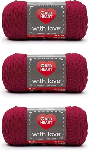 Red Heart with Love - Hilo de bayas santas, paquete de 3 unidades de 6.98 oz7 onzas, acrílico, 4 medianos (peinado), 370 yardas, tejidoganchillo