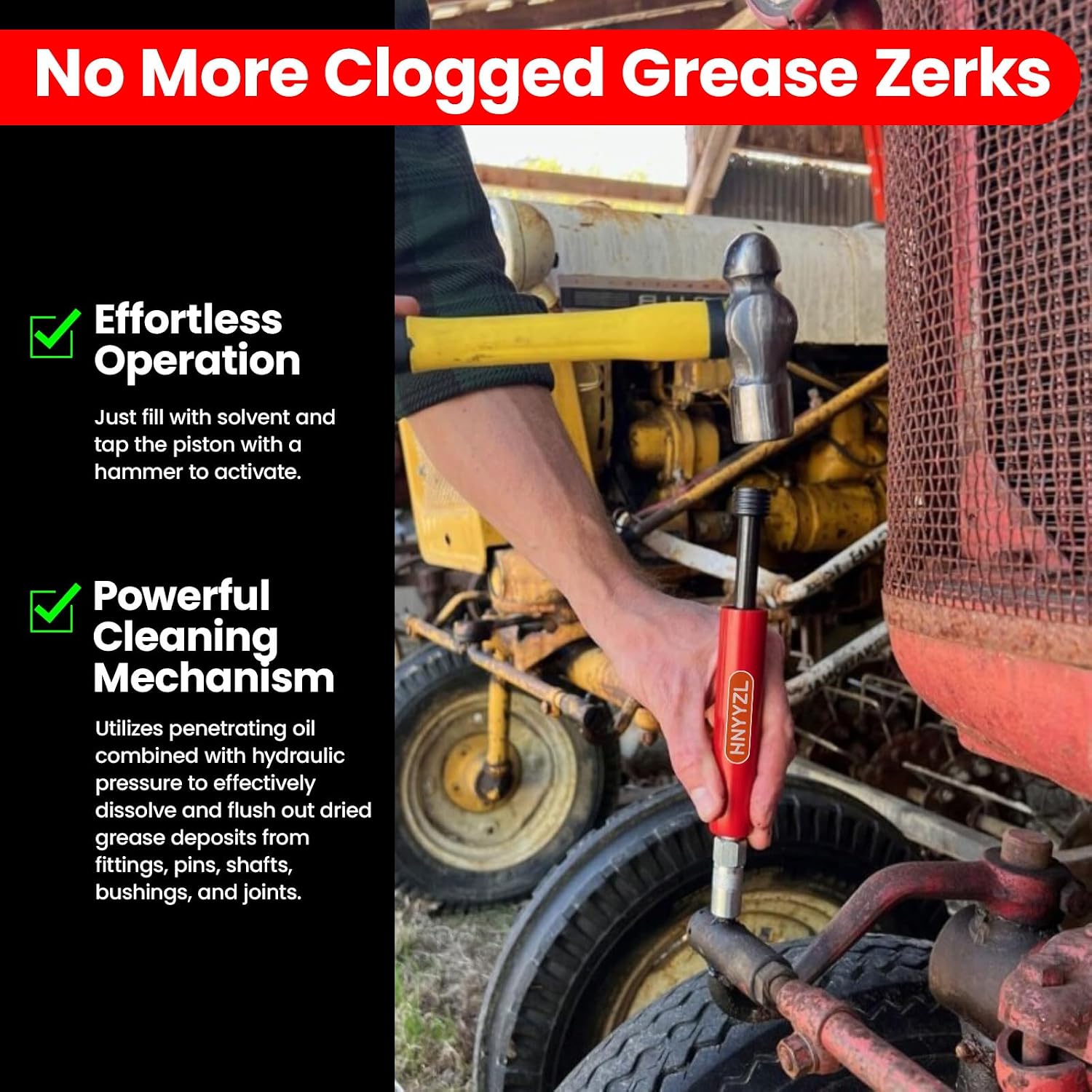 Red Grease Fitting Cleaning Tool | Flushes Out Old Dried Grease from Fittings