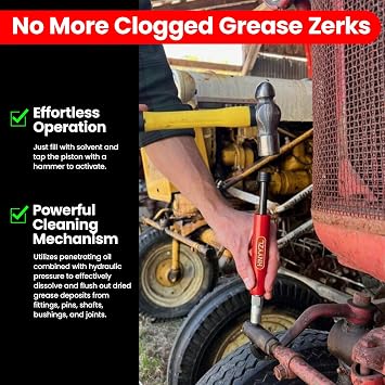 Red Grease Fitting Cleaning Tool | Flushes Out Old Dried Grease from Fittings