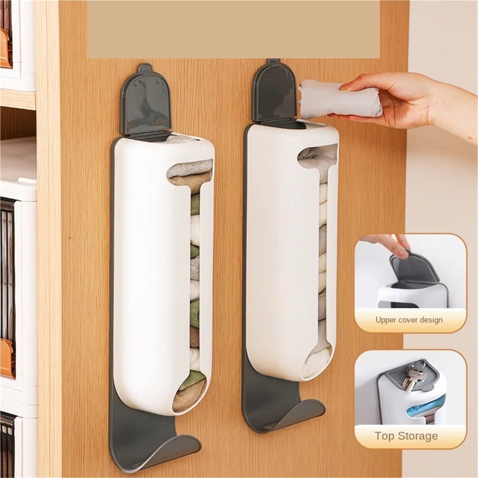 Müllbeutelspender 2 Stück an der Wand montierte Plastiktütenspender, Organizer for Küche und Zuhause, ordentliche Organisation, platzsparende Müllbeutel-Aufbewahrungsbox