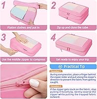 Vista 187 de BAGAIL 4 juegos/6 juegos/8 cubos de compresión para embalaje, accesorios de viaje, organizadores de embalaje expandibles (malla cuadrada, 06-beige)