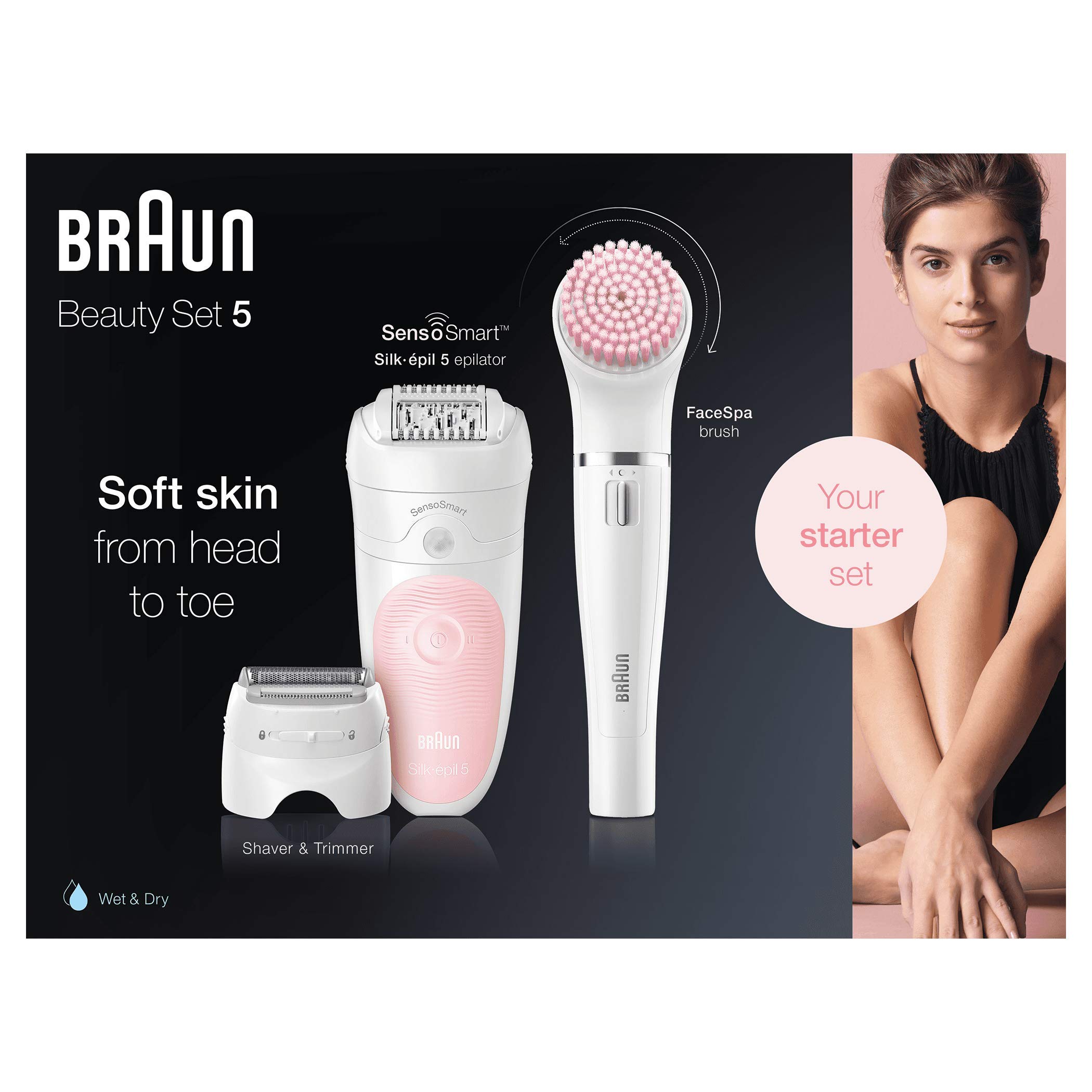 Braun Silk-épil Beauty Set 5 Starter Wet&Dry 5-885 - Depiladora Mujer 4 en 1 Inalámbrica