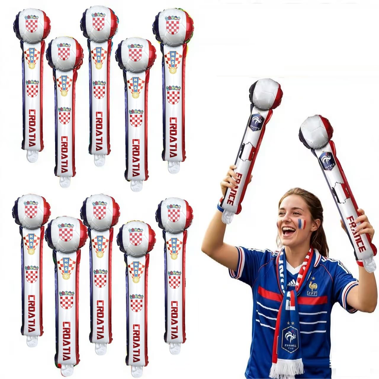 2026 World Cup football stick balloon, 24 inch support stick balloon, national flag aluminum film cheering props for baseball fans (50 PCS)