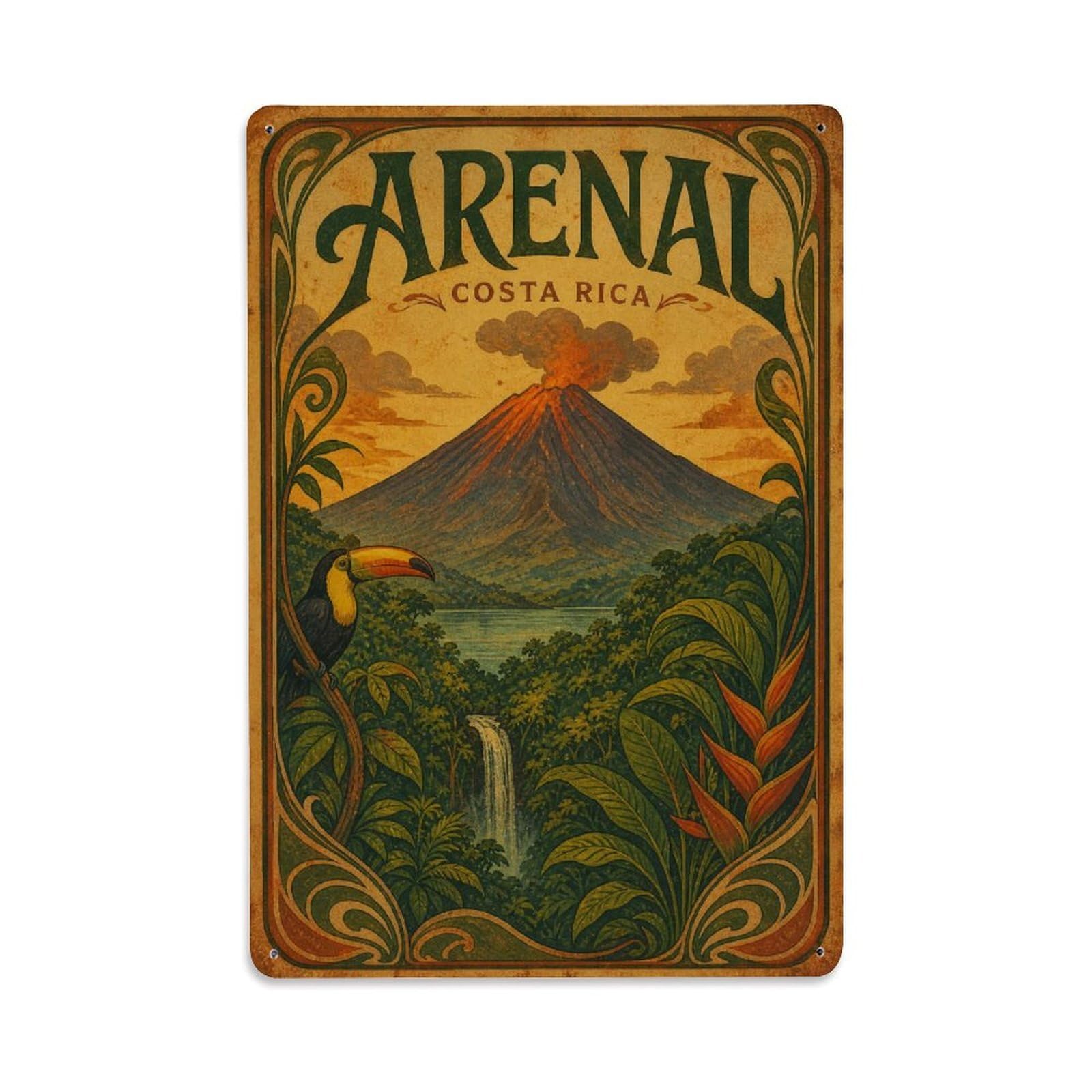 Vintage Travel Costa Rica Arenal Metal Tin Sign