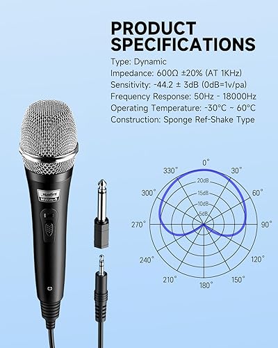 Miniatura 2 de Moukey Micrófono de karaoke, micrófono dinámico con cable de 13 pies, micrófono cardioide de mano de metal con cable, micrófono XLR para cantar,