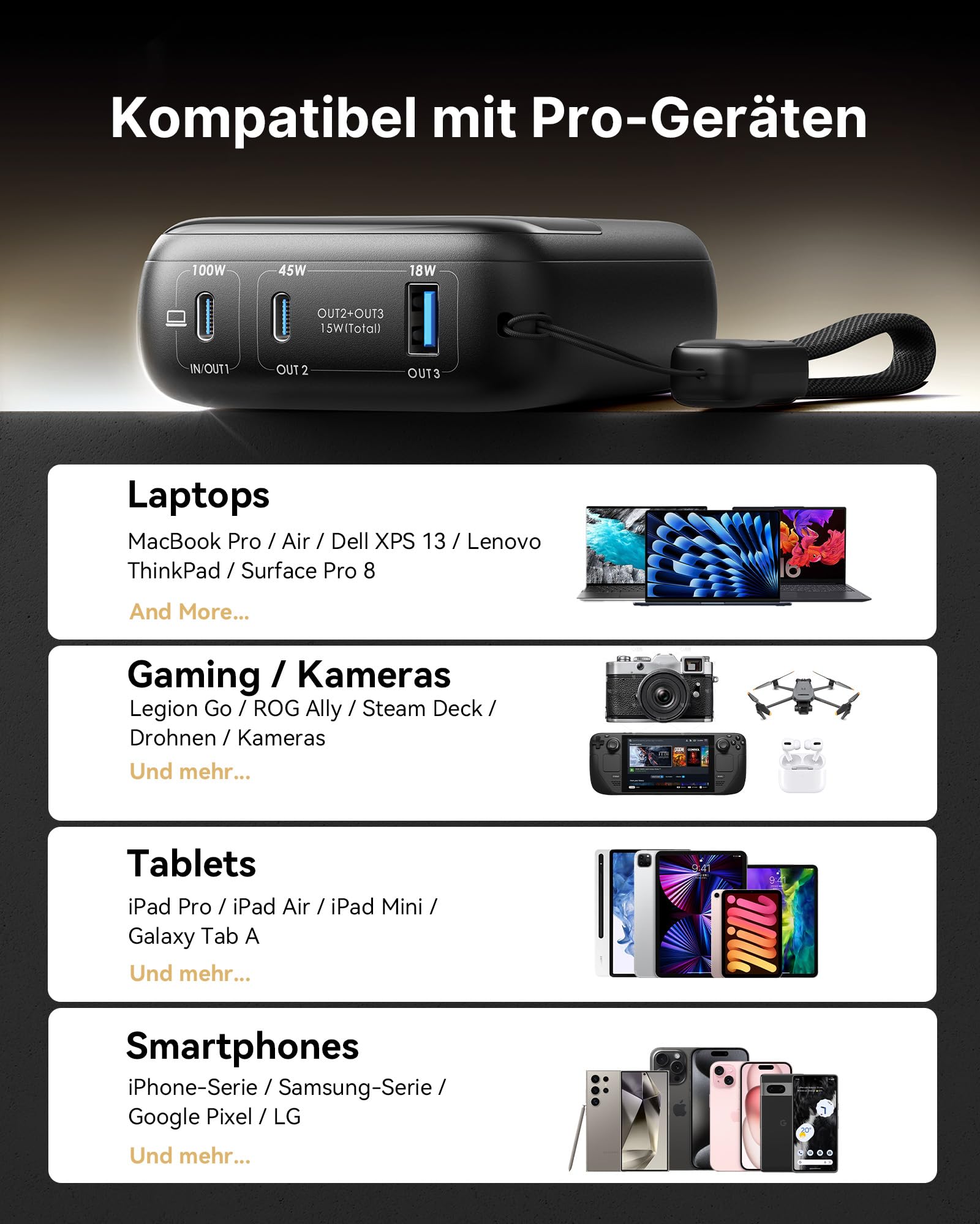 INIU Laptop Power bank, Ultra Kompakt 100W Schnellladung Powerbank, 25000mAh Hochkapazität Externer Akku mit USB C Kabel, Flugtauglich, für MacBook, Steam Deck, iPhone 17/16/15 Pro, Samsung, iPad uvm.