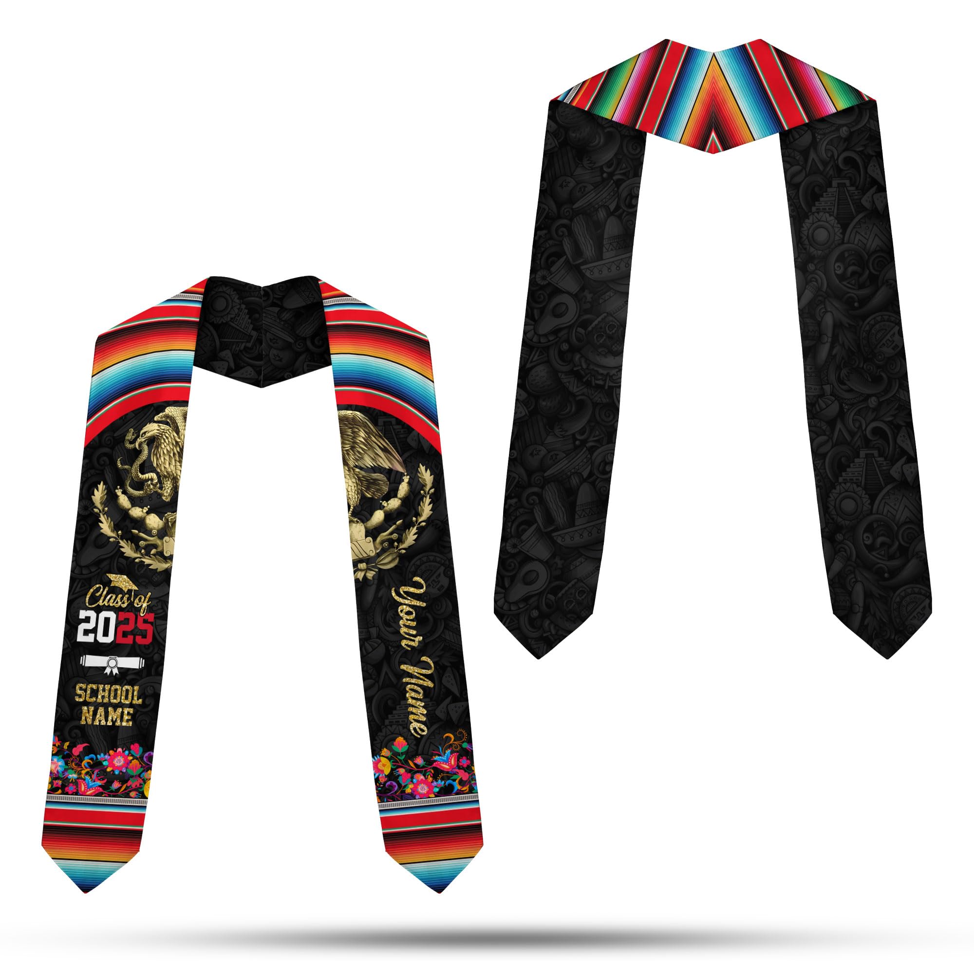 MonkeyVan Custom Mexican Graduation Sash Mexican Flag Graduation Stole Mexican Stoles for Graduation 2025 Mexican Graduation Sash Mxc11