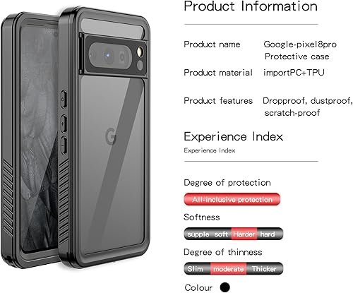Miniatura 7 de Ezanmull Funda impermeable para Google Pixel 8 Pro con protector de pantalla integrado, a prueba de polvo, a prueba de golpes, a prueba de caídas,