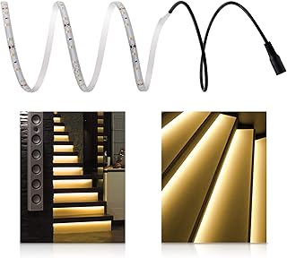 LED Universum Warmweiße Treppenbeleuchtung für den Innenbereich, Komplett-Set für 6 Stufen, jeweils 1m LED Streifen + 0,5m Anschlusskabel, 5 W/m, 300 lm/m, IP20