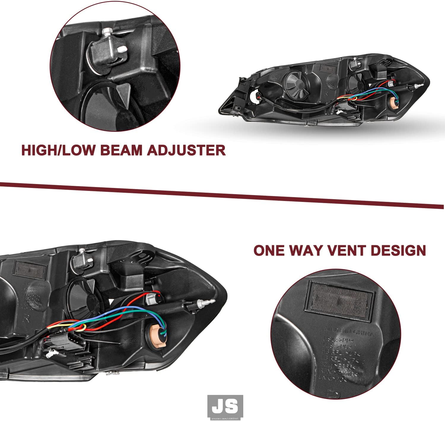 JSBOYAT Headlight Assembly with Bulbs Fit for 2006-2013 Chevy Impala / 2006-2007 Monte Carlo / 2014-2016 Impala Limited Driver and Passenger Side, Black Housing with Amber Reflector