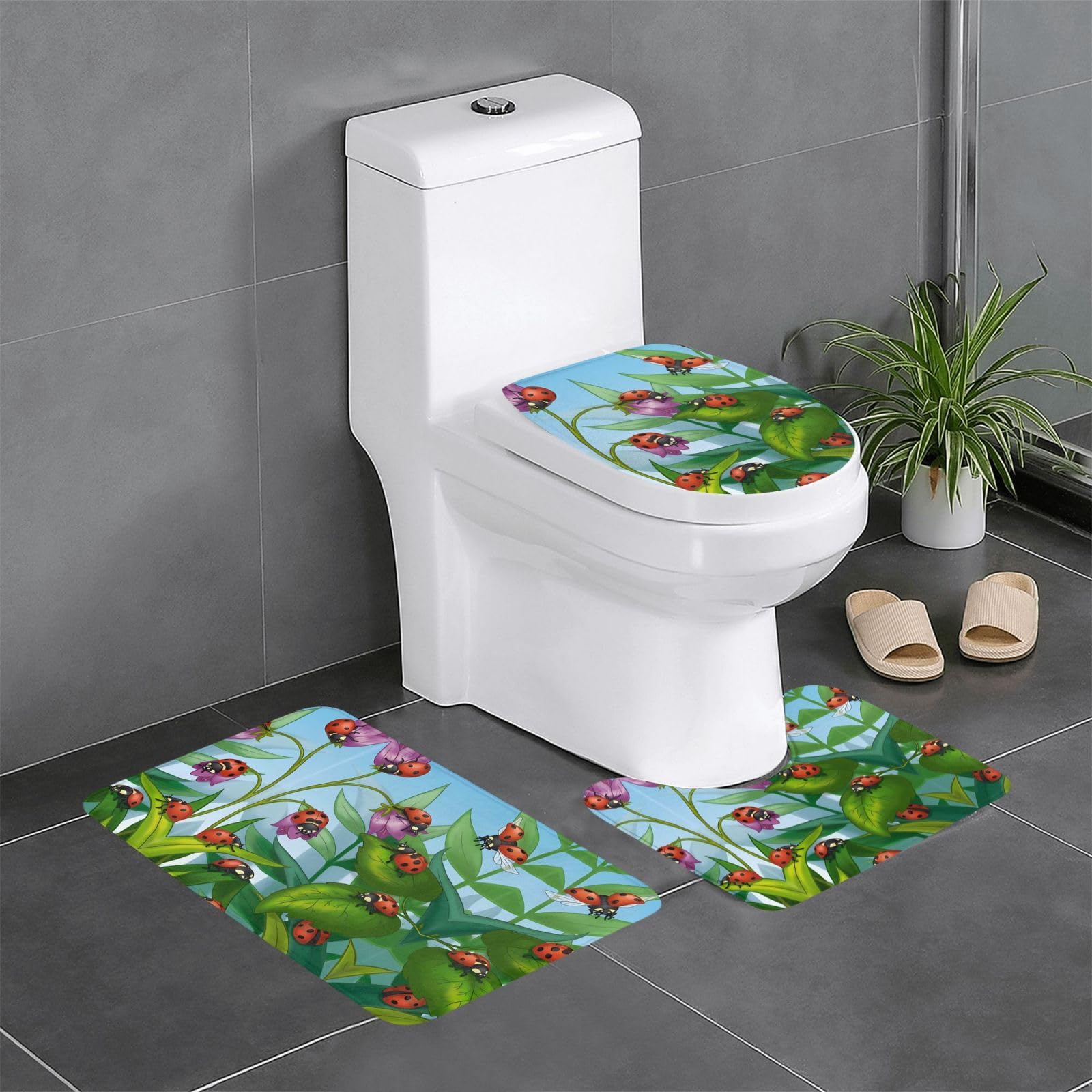 Tapis de salle de bain coccinelle lot de 3 tapis cuisine et chambre