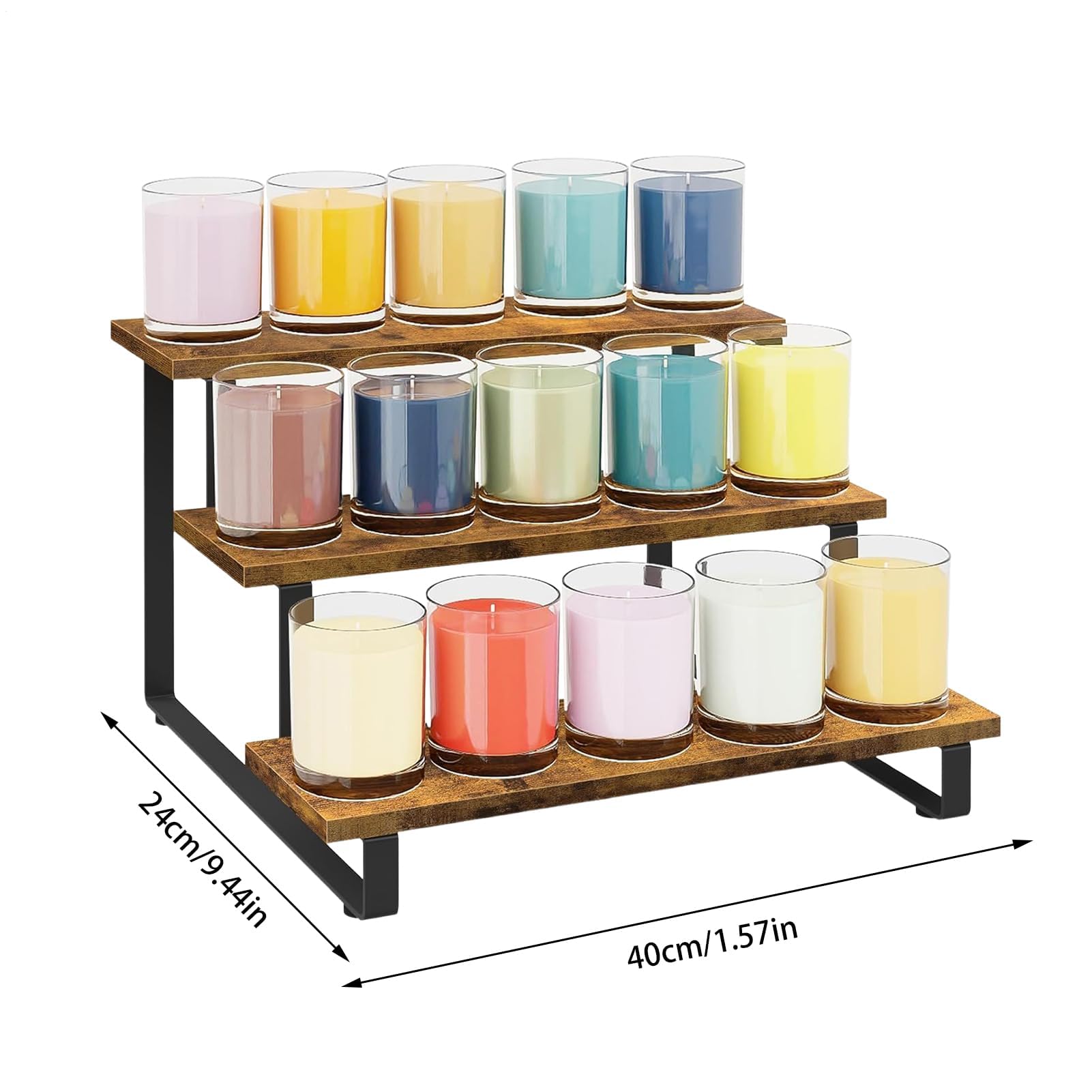 Elevadores de exhibición de madera, soporte de 3 niveles, elevación recta para el hogar, joyería, ferias, mercados, cocina, restaurante, escaparate de estilo rústico