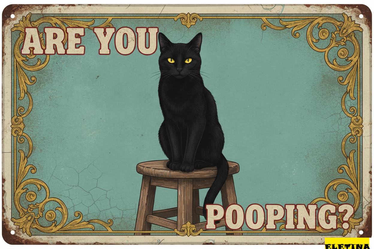 Personalized Sign for Man Cave Cat Funny Vintage Metal Tin Wall Decor, Are You Pooping 8x12 Inch Wall Art Restroom Toilet Home Washroom Bathroom Private Property Decorative