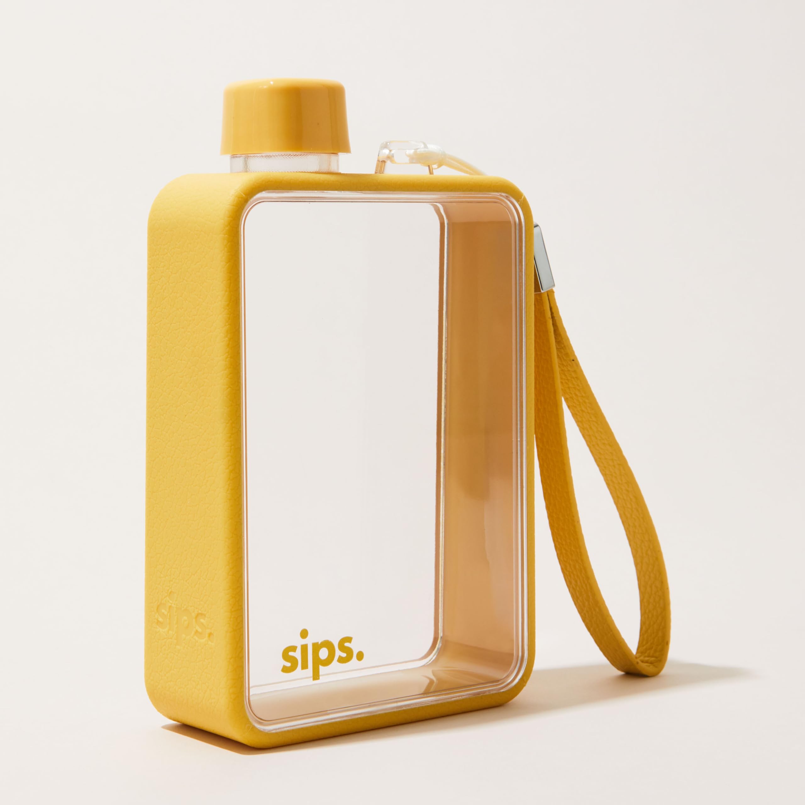 Sips. Flat Water Bottle 480ml, BPA Free Tritan Small Water Bottle for Purse, Gym, Travel, Leakproof, TPU Grip, PU Strap, 13 Colors — image 1